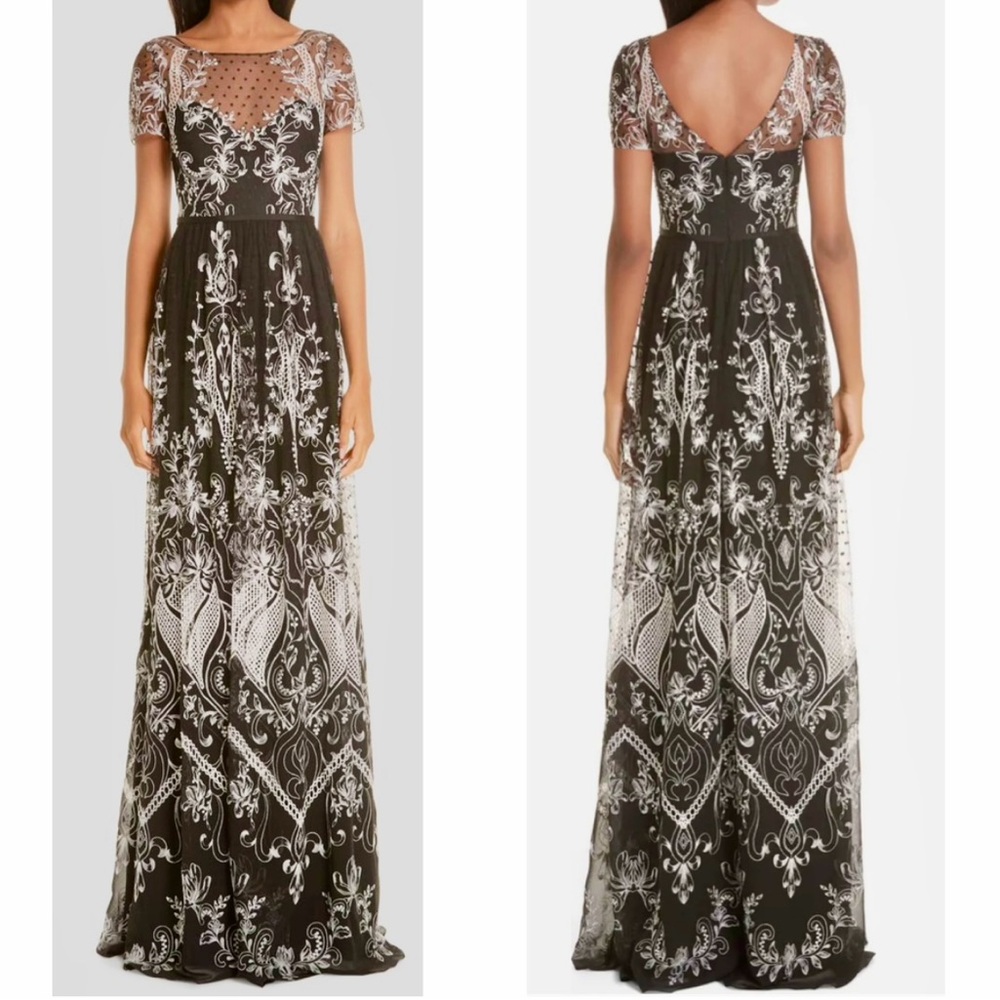 Marchesa Notte Embroidered Dotted Tulle Gown